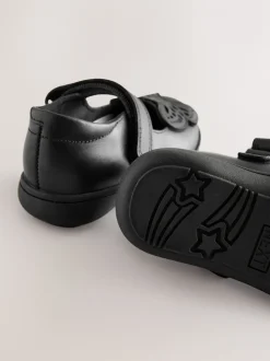 Black Butterfly Leather Mary Jane School Shoes