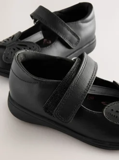 Black Butterfly Leather Mary Jane School Shoes
