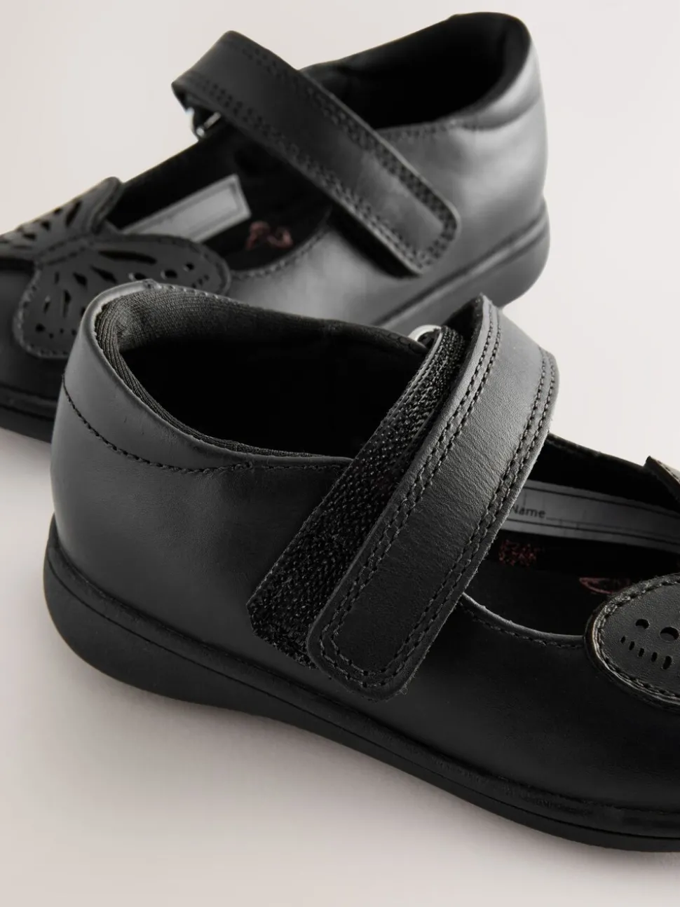 Black Butterfly Leather Mary Jane School Shoes