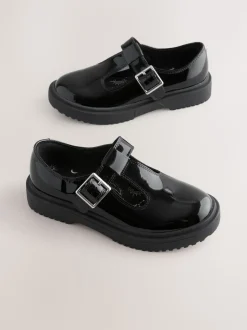 Black Chunky T-Bar School Shoes