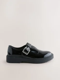 Black Chunky T-Bar School Shoes