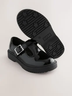 Black Chunky T-Bar School Shoes