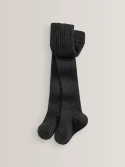 Black Cotton Rich Rib Tights