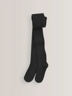 Black Cotton Rich Rib Tights