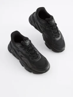 Black Elastic Lace Trainers