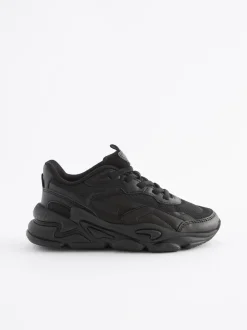 Black Elastic Lace Trainers