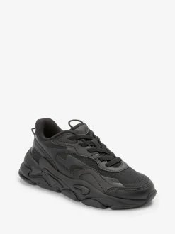 Black Elastic Lace Trainers