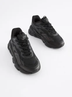 Black Elastic Lace Trainers