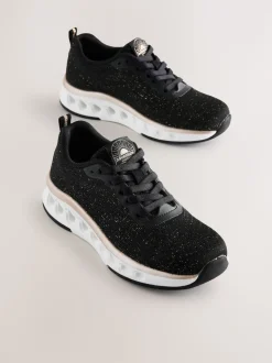 Black Elastic Lace-Up Trainers