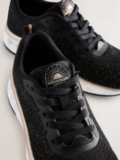 Black Elastic Lace-Up Trainers