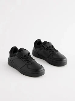 Black Extra Wide Fit (H) 1 Strap Elastic Lace School Trainers