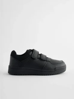 Black Extra Wide Fit (H) 3 Straps Touch Fastening School Shoes