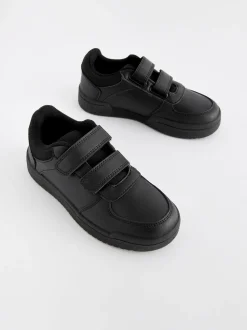 Black Extra Wide Fit (H) 3 Straps Touch Fastening School Shoes