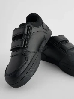 Black Extra Wide Fit (H) 3 Straps Touch Fastening School Shoes