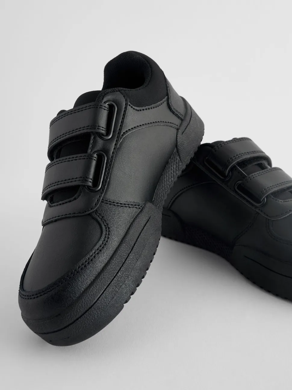Black Extra Wide Fit (H) 3 Straps Touch Fastening School Shoes
