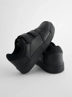Black Extra Wide Fit (H) 3 Straps Touch Fastening School Shoes