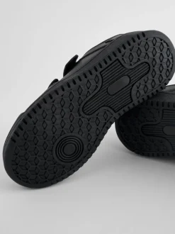 Black Extra Wide Fit (H) 3 Straps Touch Fastening School Shoes
