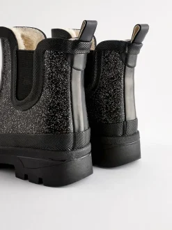 Black Glitter Chelsea Wellies