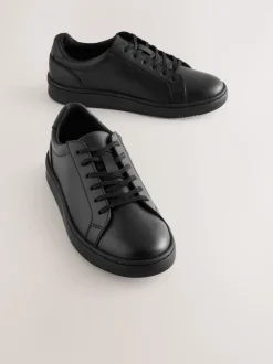 Black Leather Lace Up School Shoes