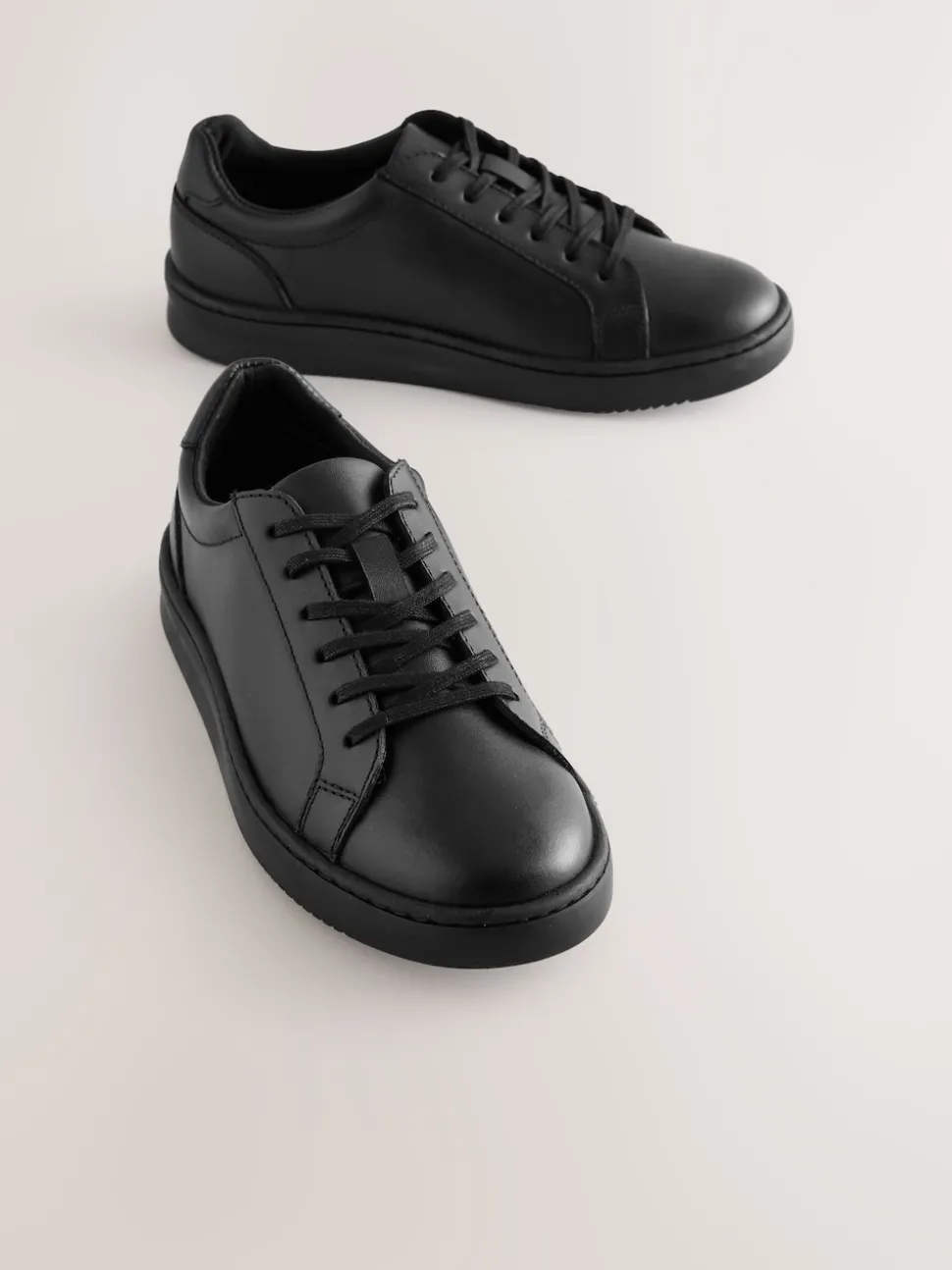 Black Leather Lace Up School Shoes