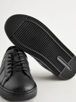 Black Leather Lace Up School Shoes