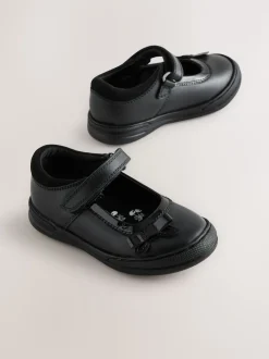 Black Leather Standard Fit (F) Bow Mary Jane School Shoes