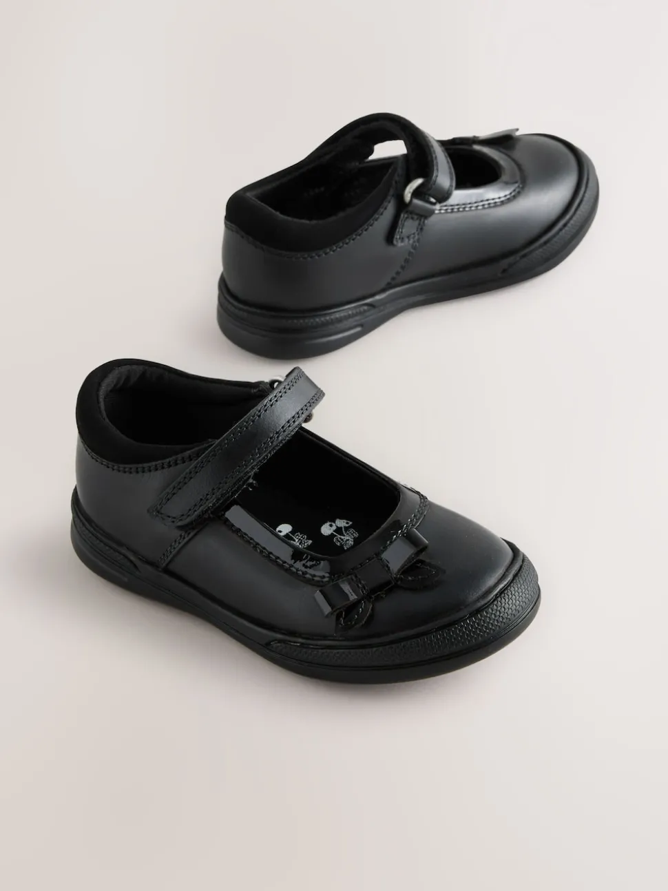 Black Leather Standard Fit (F) Bow Mary Jane School Shoes