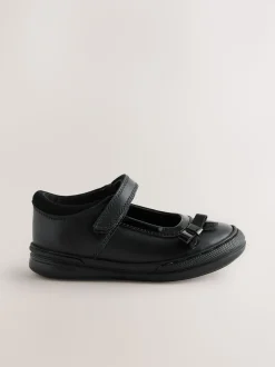 Black Leather Standard Fit (F) Bow Mary Jane School Shoes