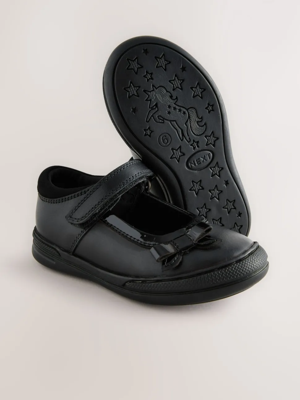 Black Leather Standard Fit (F) Bow Mary Jane School Shoes