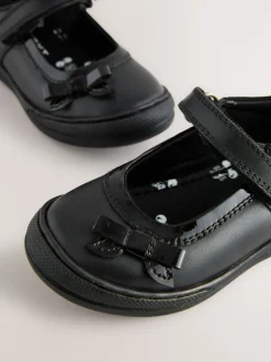 Black Leather Standard Fit (F) Bow Mary Jane School Shoes