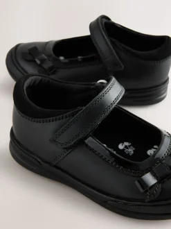 Black Leather Standard Fit (F) Bow Mary Jane School Shoes