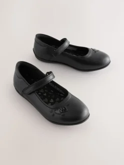 Black Leather Standard Fit (F) Mary Jane School Shoes