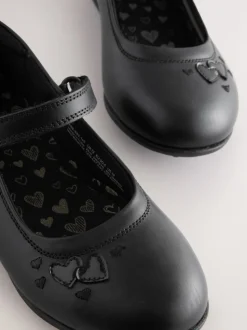 Black Leather Standard Fit (F) Mary Jane School Shoes