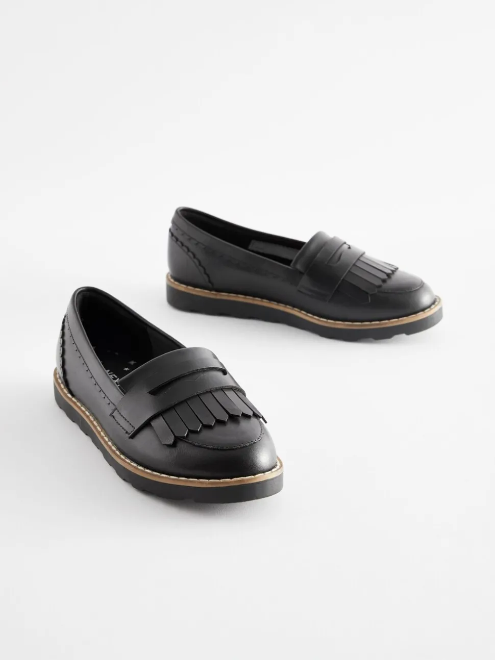 Black Leather Tassel Loafer School Shoes
