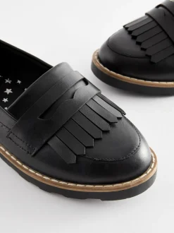 Black Leather Tassel Loafer School Shoes
