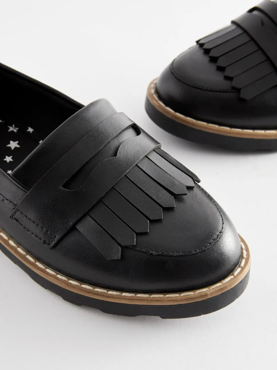 Black Leather Tassel Loafer School Shoes