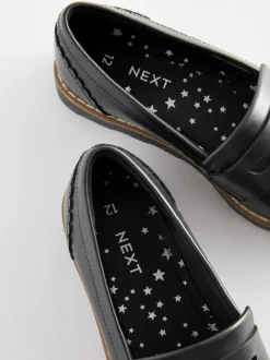 Black Leather Tassel Loafer School Shoes