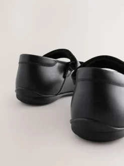 Black Leather Wide Fit (G) Mary Jane School Shoes
