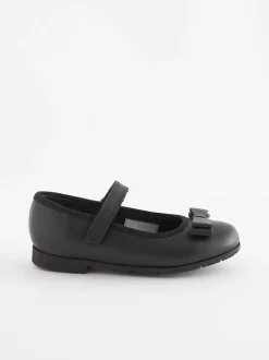 Black Matt Narrow Fit (E) School Leather Bow Mary Jane Shoes