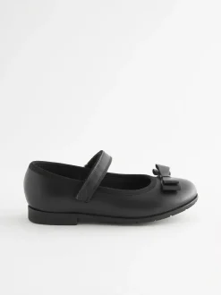 Black Matt Narrow Fit (E) School Leather Bow Mary Jane Shoes