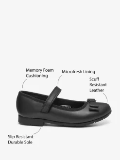 Black Matt Narrow Fit (E) School Leather Bow Mary Jane Shoes