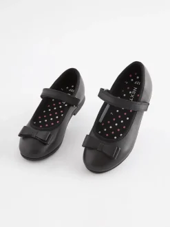 Black Matt Narrow Fit (E) School Leather Bow Mary Jane Shoes