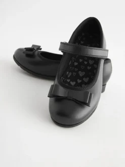Black Matt Narrow Fit (E) School Leather Bow Mary Jane Shoes