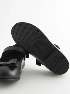 Black Matt Narrow Fit (E) School Leather Bow Mary Jane Shoes
