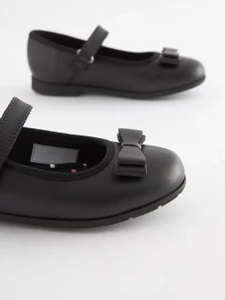 Black Matt Narrow Fit (E) School Leather Bow Mary Jane Shoes