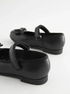 Black Matt Narrow Fit (E) School Leather Bow Mary Jane Shoes