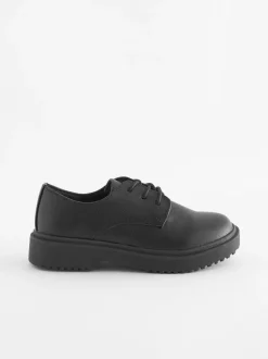 Black Matt Narrow Fit (E) School Chunky Lace-Up Shoes