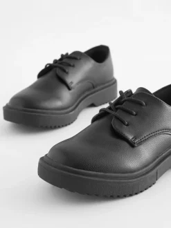 Black Matt Narrow Fit (E) School Chunky Lace-Up Shoes