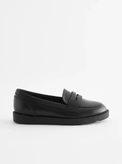 Black Matt School Leather Loafers