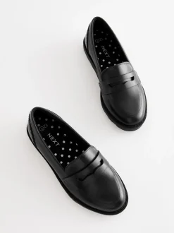 Black Matt School Leather Loafers